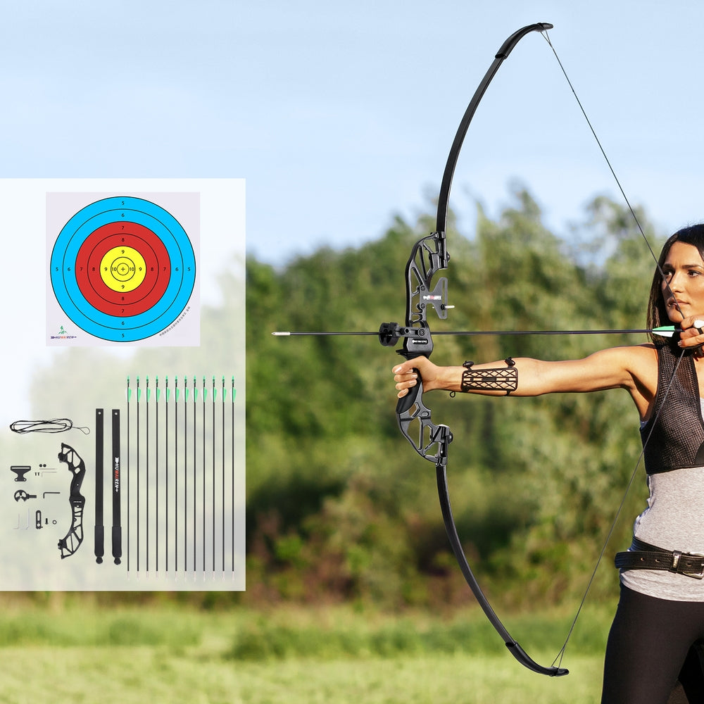 Everfit 55lbs Bow Arrow Set Recurve Takedown Archery Hunting for Beginner Green - OutdoorKids.au