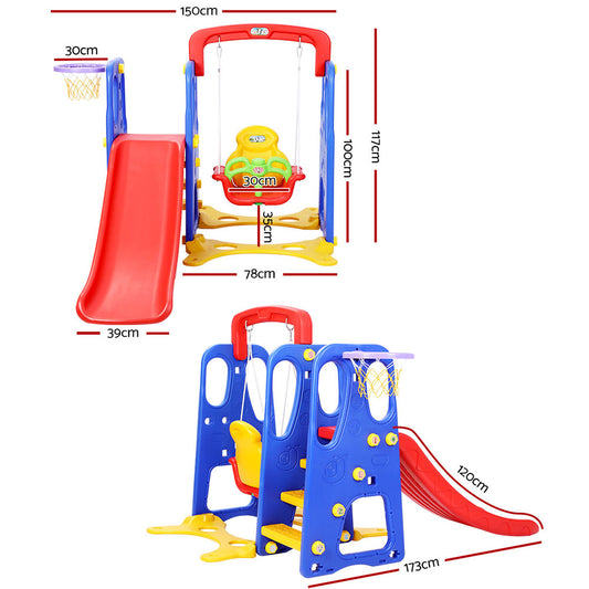 Keezi Kids Slide Swing Set Basketball Hoop Outdoor Playground Toys 120cm Blue - OutdoorKids.au
