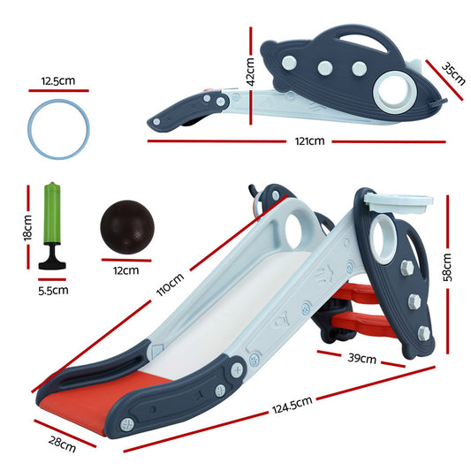 Keezi Kids Slide Set Basketball Hoop Rings Outdoor Playground Toys 110cm Blue - OutdoorKids.au