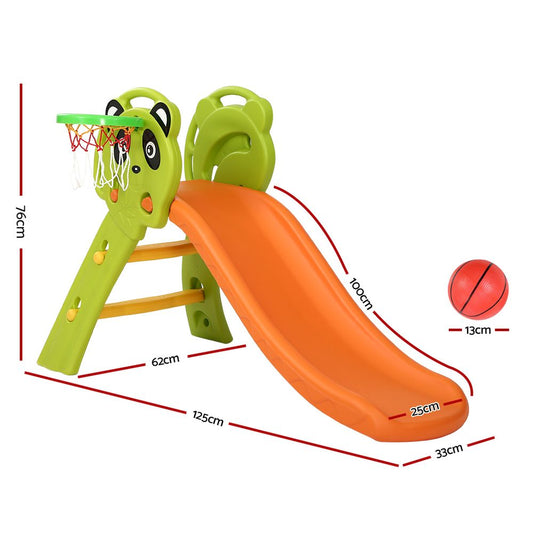Keezi Kids Slide Set Basketball Hoop Indoor Outdoor Playground Toys 100cm Orange - OutdoorKids.au
