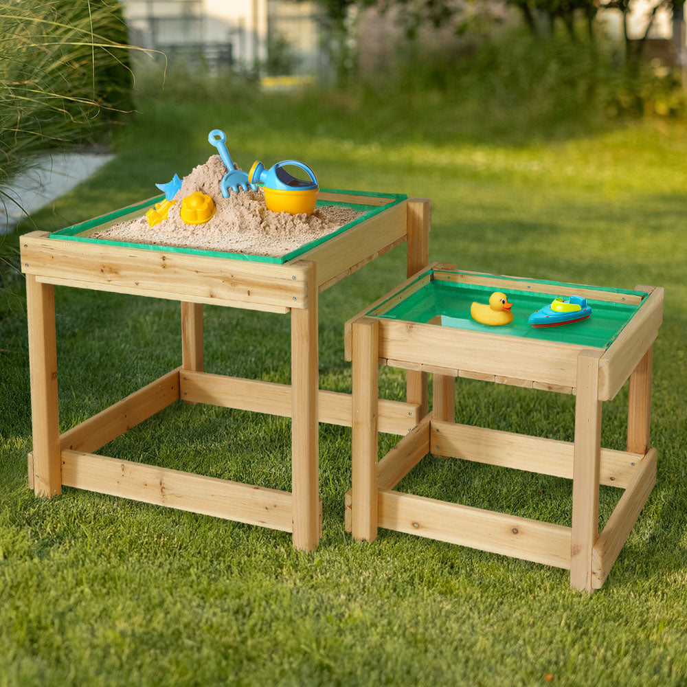 Keezi Kids Sandpit Wooden Sandbox Sand Pit Water Table Outdoor Toys 101cm - OutdoorKids.au