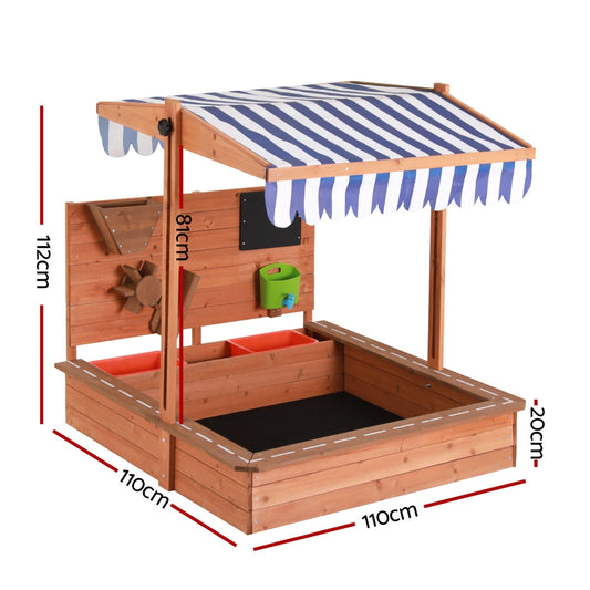 Keezi Kids Sandpit Wooden Canopy Sandbox With Cover Funnel Outdoor Toys 110cm - OutdoorKids.au