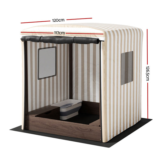 Keezi Kids Sandpit Wooden Sandbox Sand Pit with Canopy Window Water Basin 120cm - OutdoorKids.au