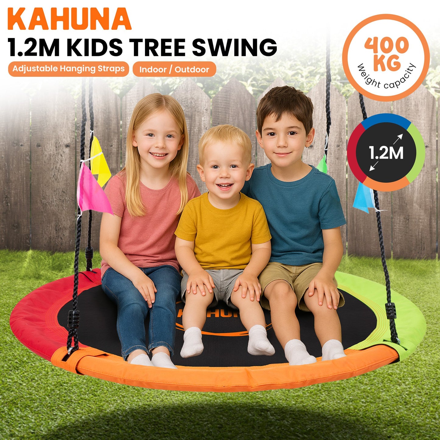 Kahuna Kids 1.2m Tree Saucer Swing Set Round 400kg With Straps Capacity Outdoor - OutdoorKids.au