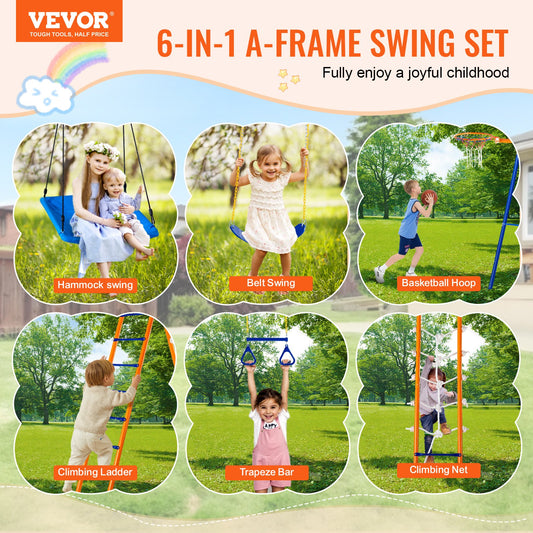 VEVOR Swing Sets for Backyard 6 in 1 Swing Set 440lbs Capacity Metal Swingset - OutdoorKids.au