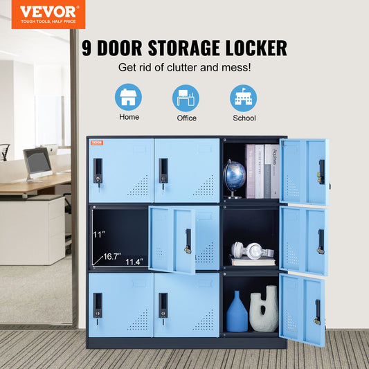 VEVOR 9 Doors Metal Storage Cabinet Employees Steel Storage Cabinet Office Black - OutdoorKids.au