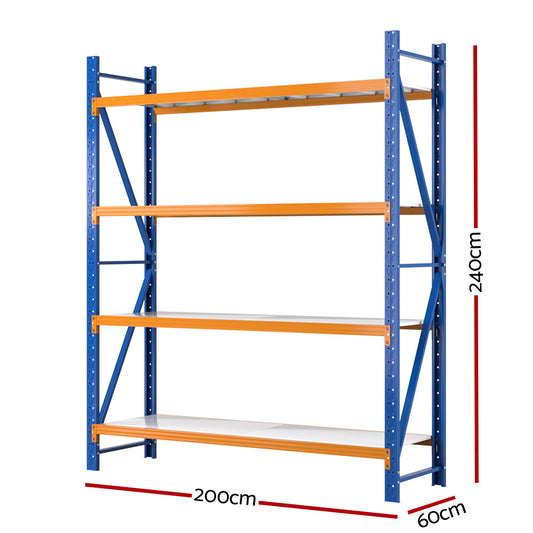 Giantz 2.4Mx2M Garage Shelving Warehouse Rack Pallet Racking Storage Shelf Blue - OutdoorKids.au