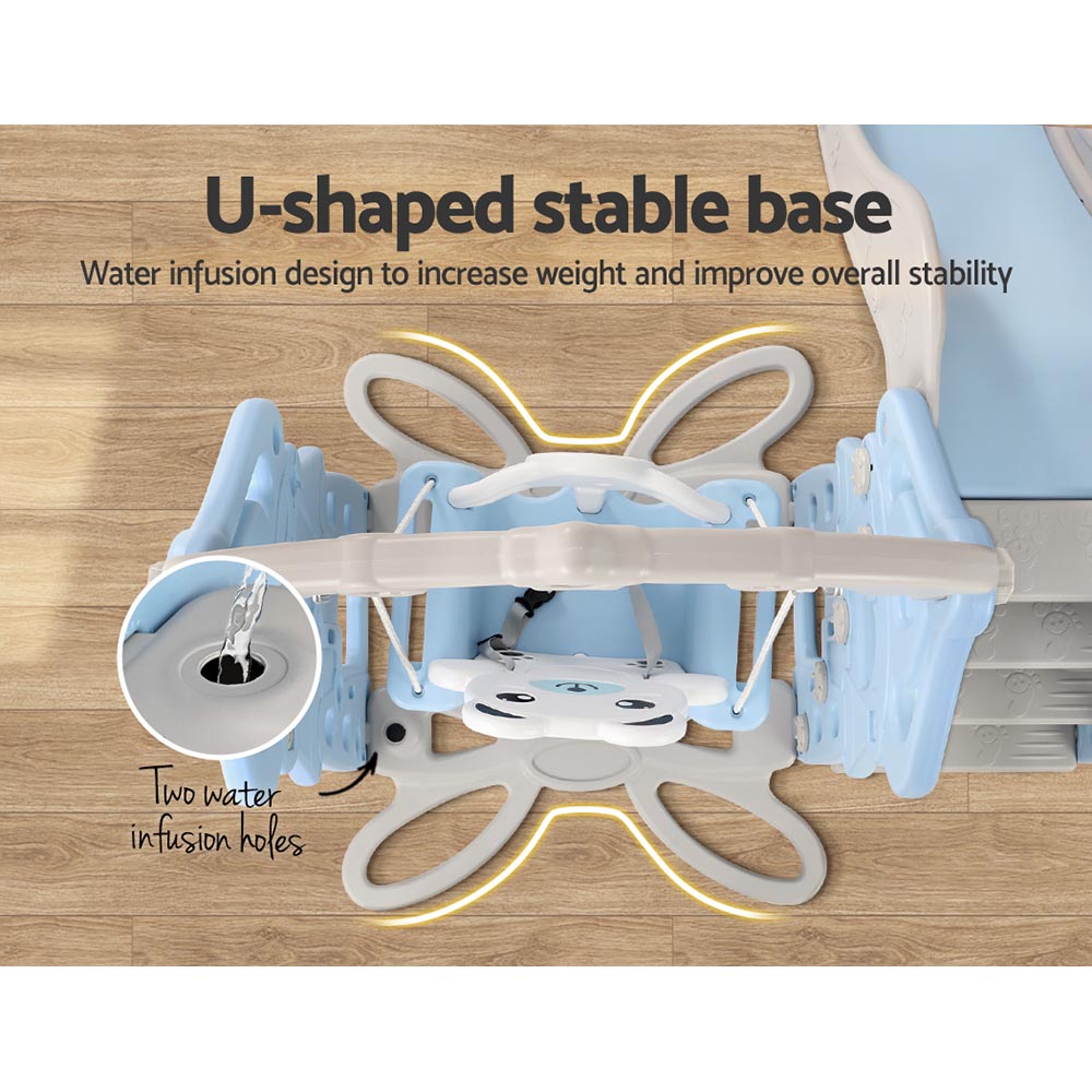 Keezi Kids Slide Swing Set Basketball Hoop Rings Outdoor Playground 170cm Blue - OutdoorKids.au