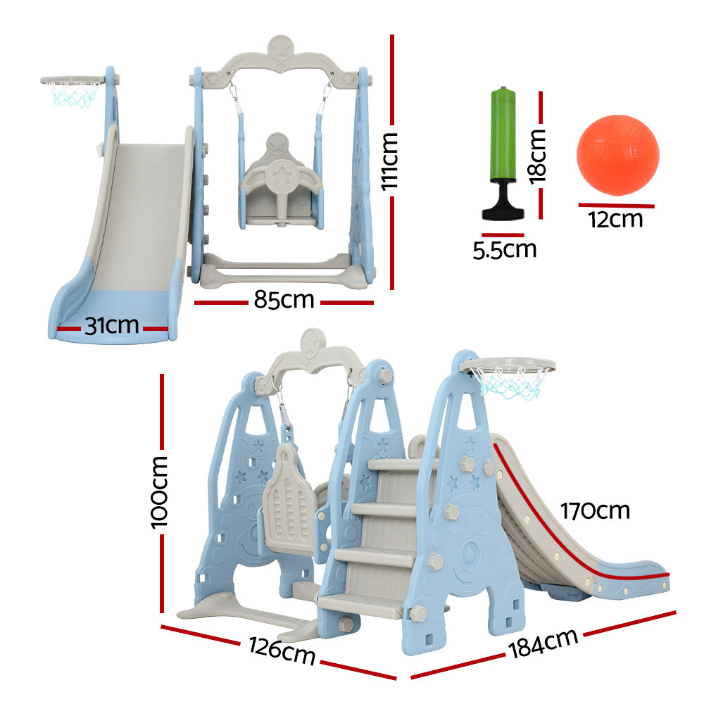 Keezi Kids Slide Swing Set Basketball Hoop Outdoor Playground Toys 170cm Blue - OutdoorKids.au