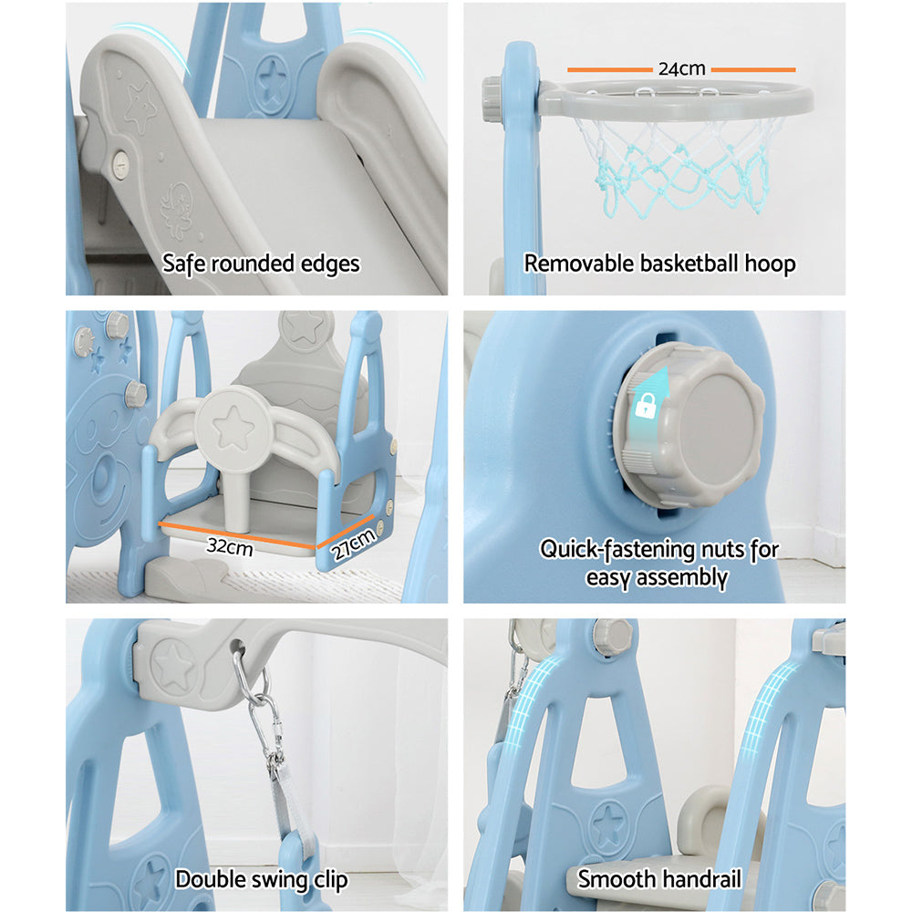 Keezi Kids Slide Swing Set Basketball Hoop Outdoor Playground Toys 170cm Blue - OutdoorKids.au