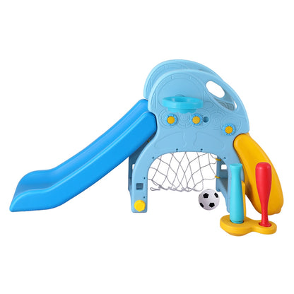 Keezi Kids Slide Set Baseball Bat Basketball Hoop Outdoor Playground 120cm Blue - OutdoorKids.au