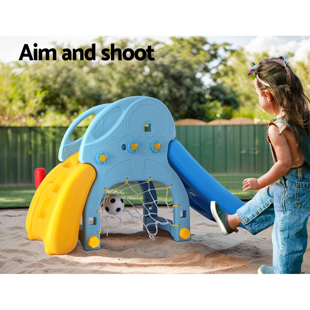 Keezi Kids Slide Set Baseball Bat Basketball Hoop Outdoor Playground 120cm Blue - OutdoorKids.au