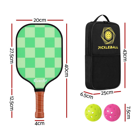 Everfit Pickleball Paddle Set Fiberglass with Balls Bag Tournament Kit 2PCS Pickle Balls Rackets - OutdoorKids.au