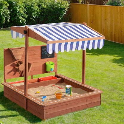 Keezi Kids Sandpit Wooden Canopy Sandbox With Cover Funnel Outdoor Toys 110cm - OutdoorKids.au
