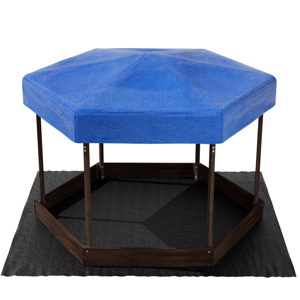 Keezi Kids Sandpit Wooden Hexagon Sand Pit with Canopy Outdoor Beach Toys 182cm - OutdoorKids.au