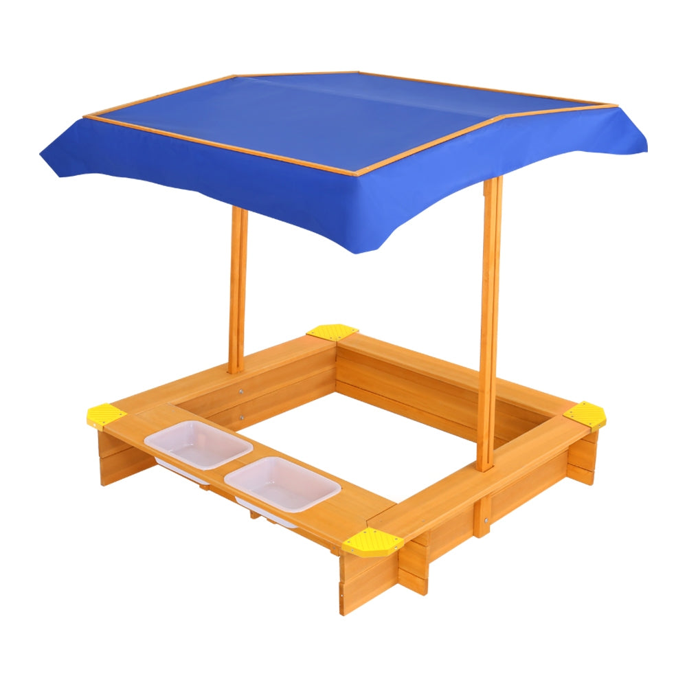 Keezi Kids Sandpit Wooden Sandbox Sand Pit with Canopy Water Basin Toys 103cm - OutdoorKids.au
