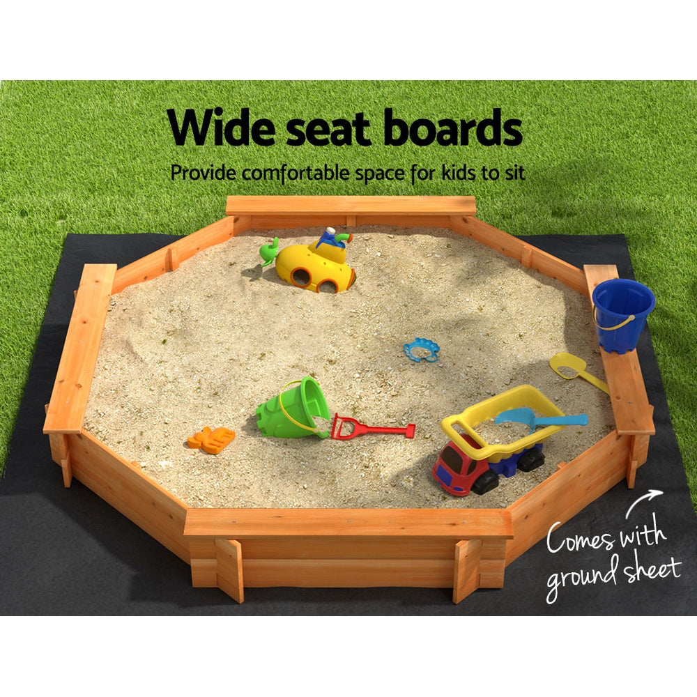 Keezi Kids Sandpit Wooden Round Sand Pit with Cover Bench Seat Beach Toys 182cm - OutdoorKids.au