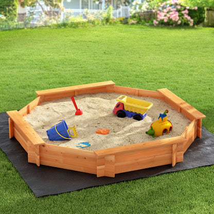 Keezi Kids Sandpit Wooden Round Sand Pit with Cover Bench Seat Beach Toys 182cm - OutdoorKids.au