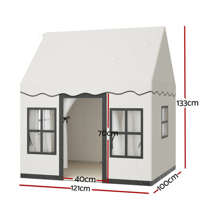 Keezi Kids Play Tent Playhouse Castle with String Lights Floor Mat Side Pocket - OutdoorKids.au