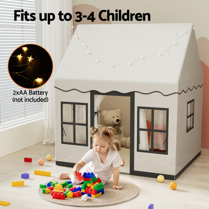 Keezi Kids Play Tent Playhouse Castle with String Lights Floor Mat Side Pocket - OutdoorKids.au