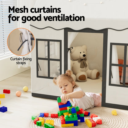 Keezi Kids Play Tent Playhouse Castle with String Lights Floor Mat Side Pocket - OutdoorKids.au