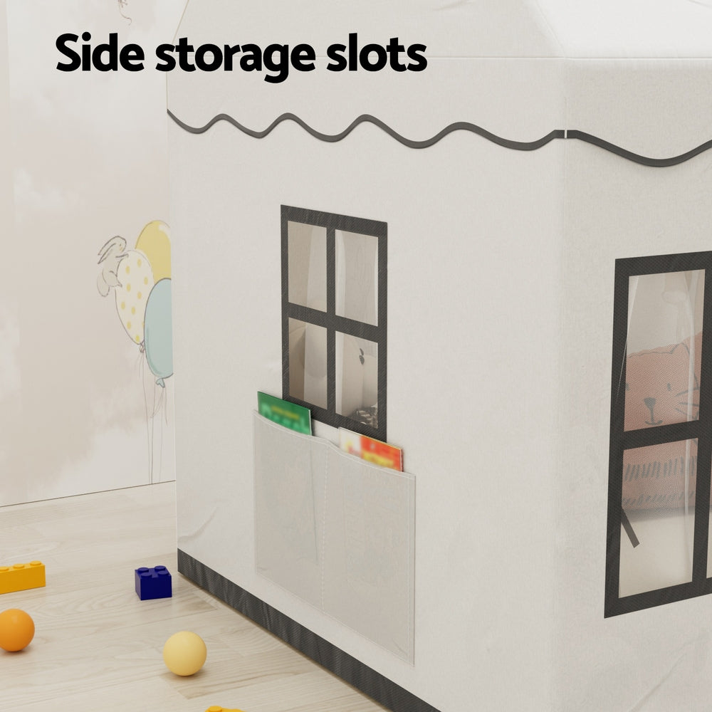 Keezi Kids Play Tent Playhouse Castle with String Lights Floor Mat Side Pocket - OutdoorKids.au