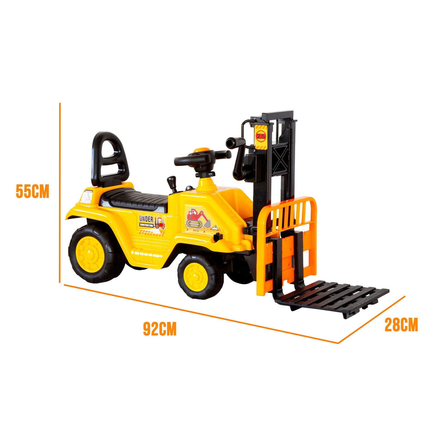 Kids Manual Forklift Ride-On with Working Mast Lift – Yellow