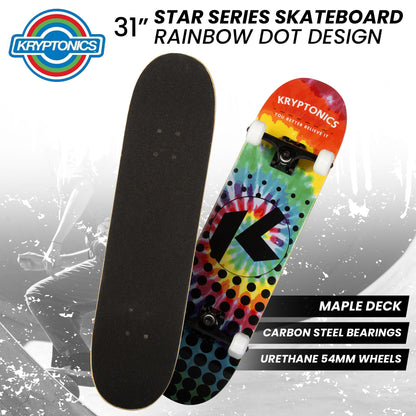 Kryptonics 31-inch Star Series Complete Skateboard Rainbow Dot - OutdoorKids.au
