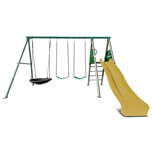 Lifespan Kids Europa Commercial Grade Steel Swing Set with Climb & 2.2m Slide (Yellow)
