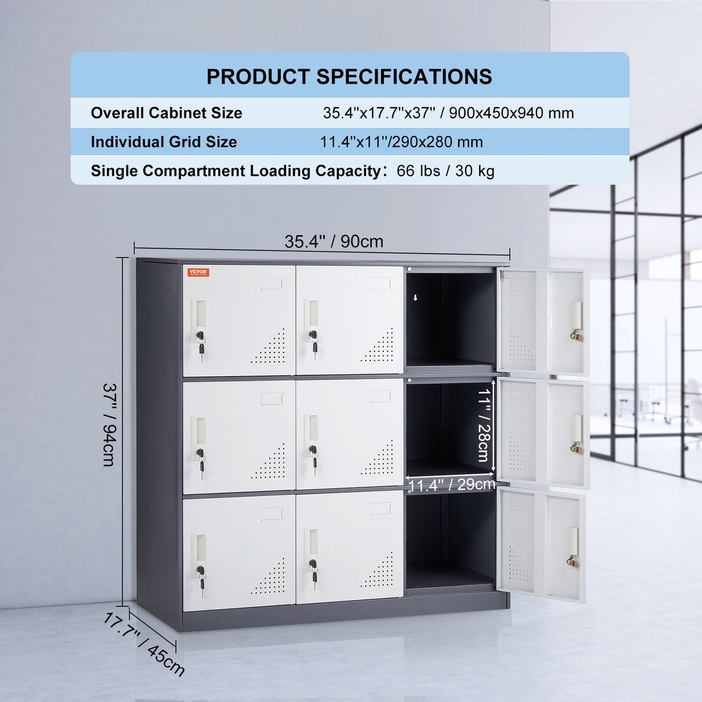 VEVOR 9 Doors Metal Storage Cabinet Employees Steel Storage Cabinet Office Gray - OutdoorKids.au