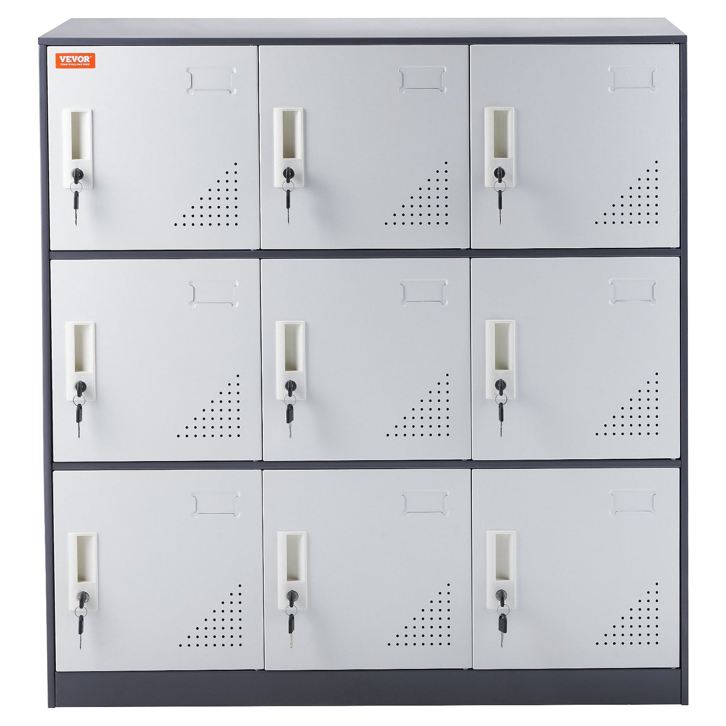 VEVOR 9 Doors Metal Storage Cabinet Employees Steel Storage Cabinet Office Gray - OutdoorKids.au