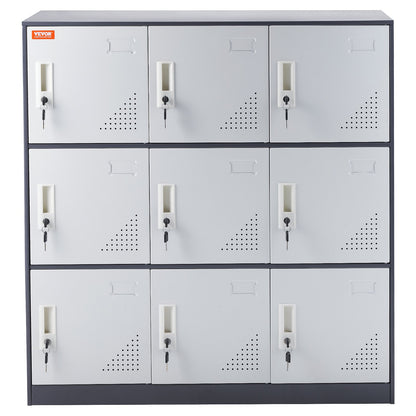 VEVOR 9 Doors Metal Storage Cabinet Employees Steel Storage Cabinet Office Gray - OutdoorKids.au