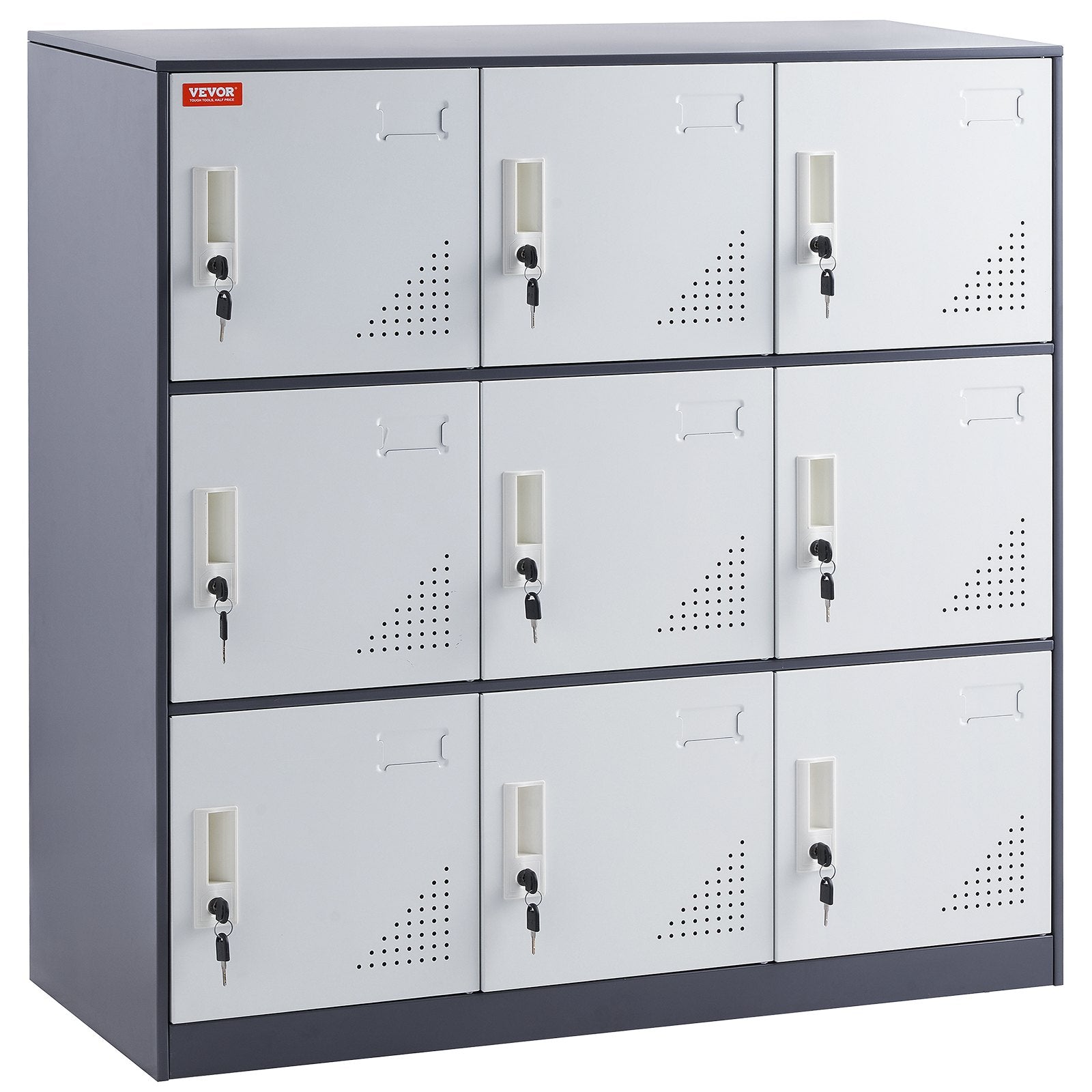 VEVOR 9 Doors Metal Storage Cabinet Employees Steel Storage Cabinet Office Gray - OutdoorKids.au