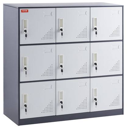 VEVOR 9 Doors Metal Storage Cabinet Employees Steel Storage Cabinet Office Gray - OutdoorKids.au